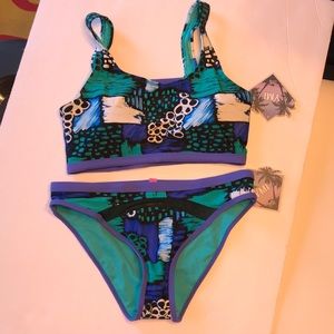Womens Juniors YMI swimwear bikini Set Small black blue NWT